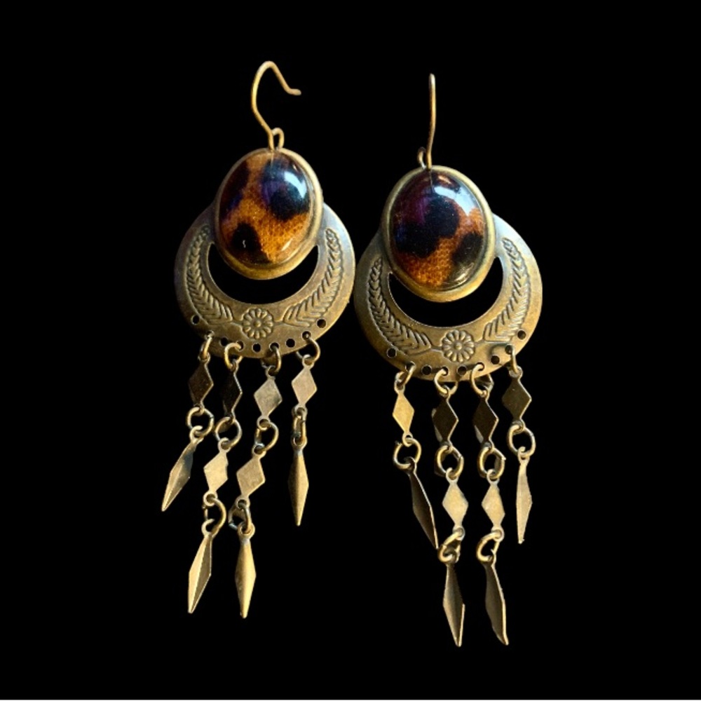 Vintage/Antique faux tortoise shell bronze earrings